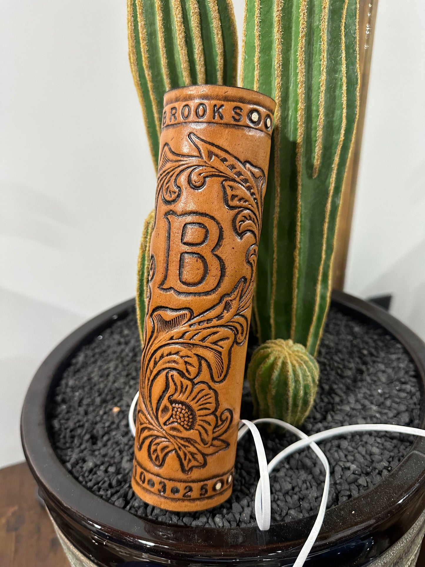 Custom Tooled Leather Wedding Bouquet Wrap